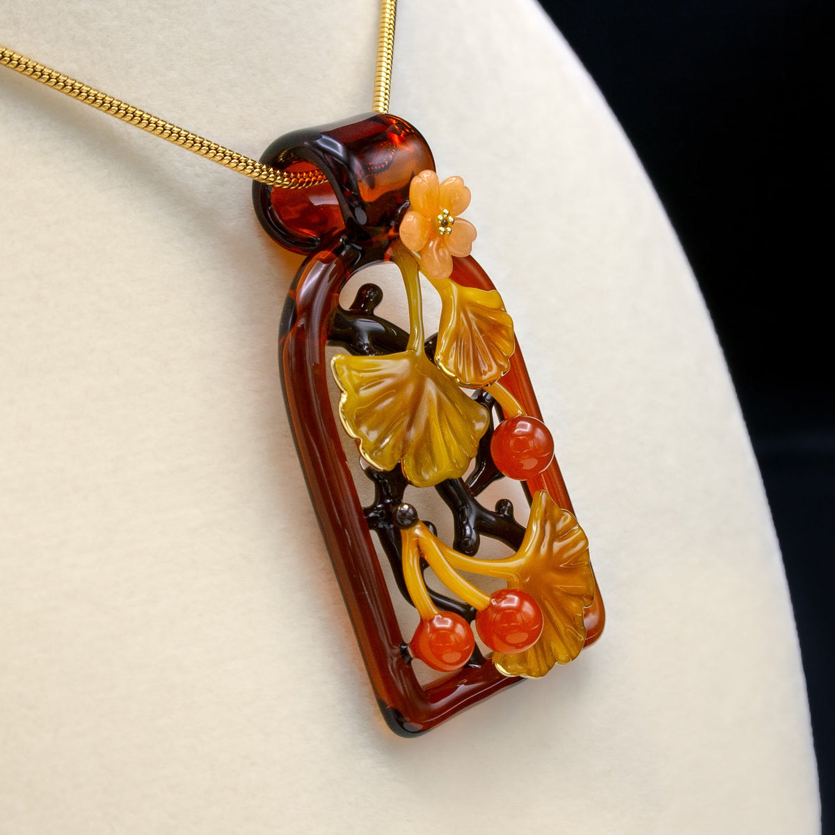 Falling Gingko Leaves and Berries Pendant