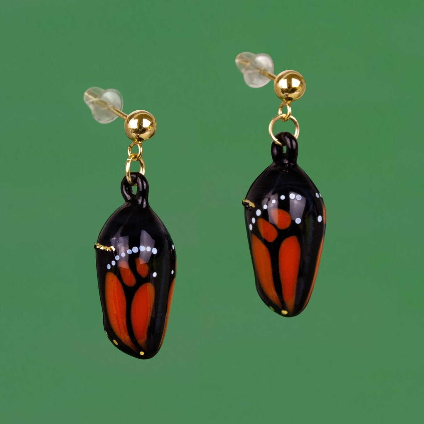 Monarch Chrysalis Earrings in Transparent Phase