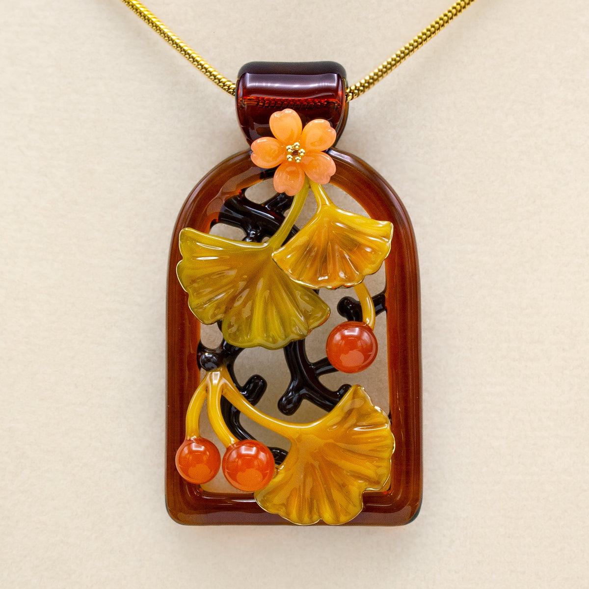 Falling Gingko Leaves and Berries Pendant