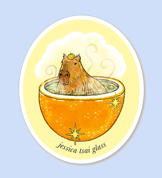 Capybara in Orange Teacup Sticker